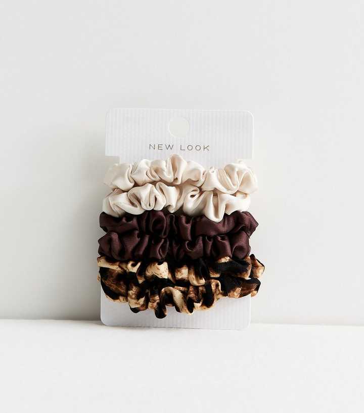 Pack of 6 Brown Mini Satin Scrunchies