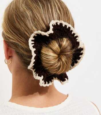 Dark Brown Contrast Edge Crochet Scrunchie