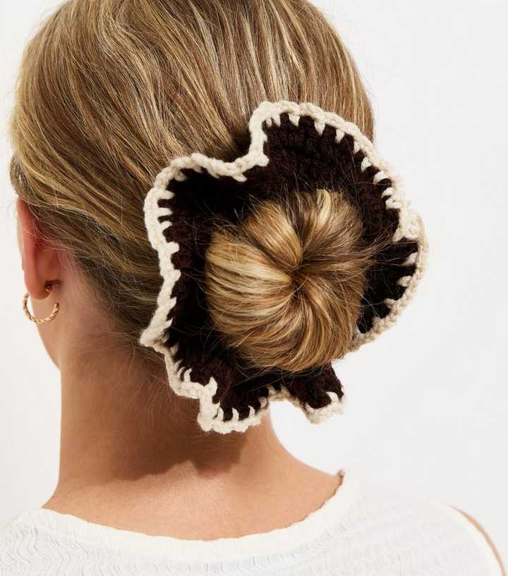 Dark Brown Contrast Edge Crochet Scrunchie
