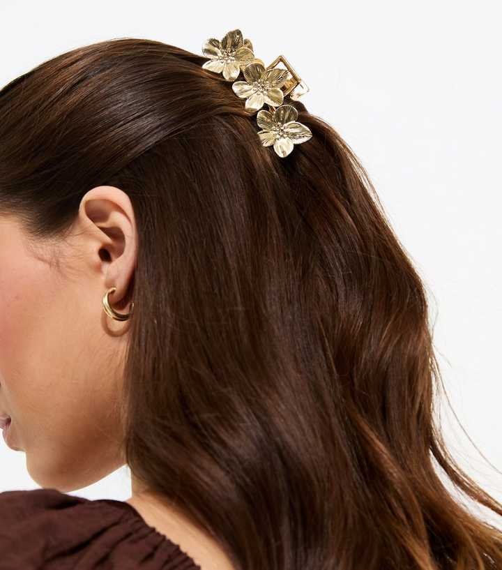 Gold Tone Metal Flower Hair Claw Clip