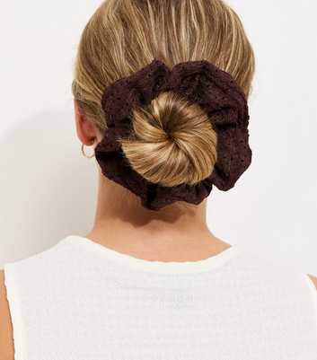 Dark Brown Textured Crochet Scrunchie