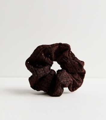 Dark Brown Textured Crochet Scrunchie