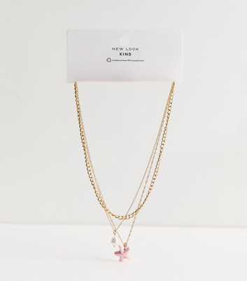Gold Tone Triple Layer Chain Pendant Necklace