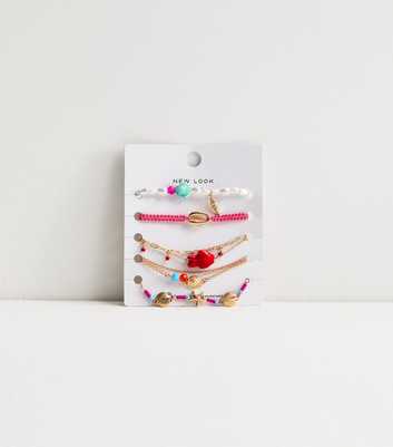 Pack of 8 Gold Tone Beaded Shell Bracelets