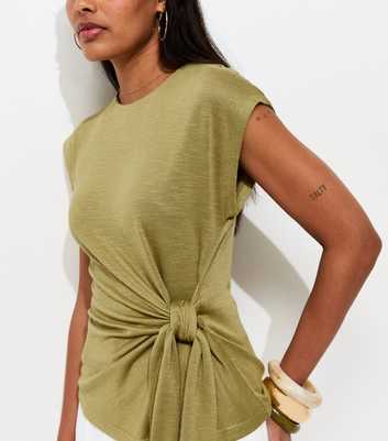 Green Soft Touch Slubby Tie Front Top