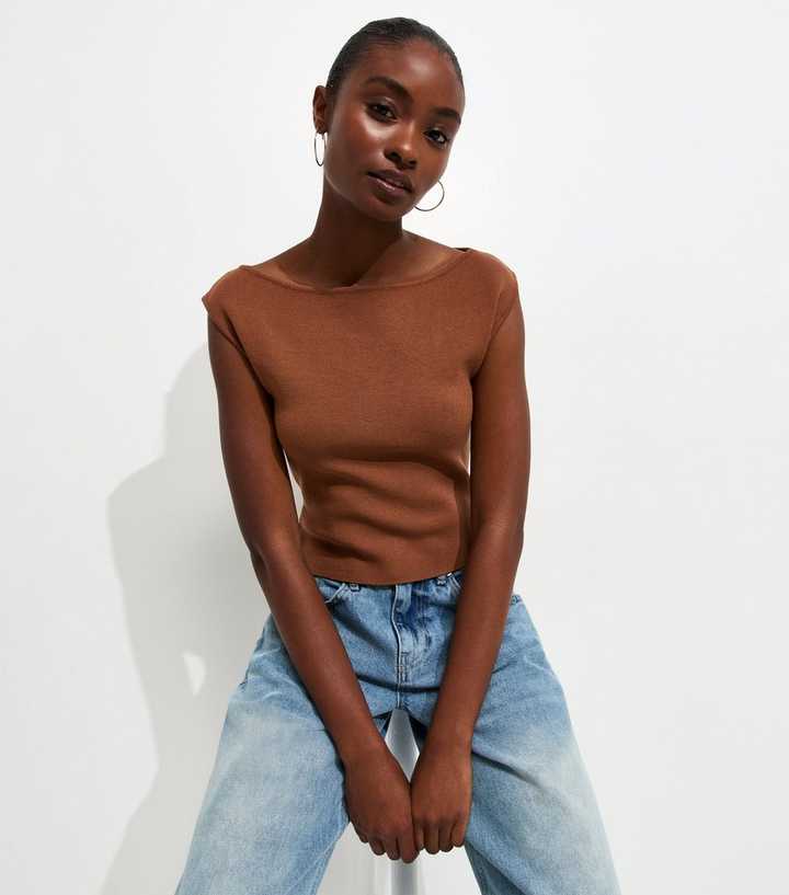 Tan Slash Neck Vest Top