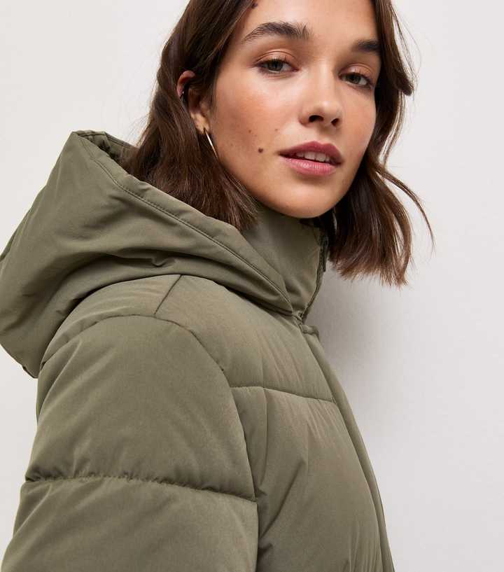 Light Khaki Longline Puffer Jacket