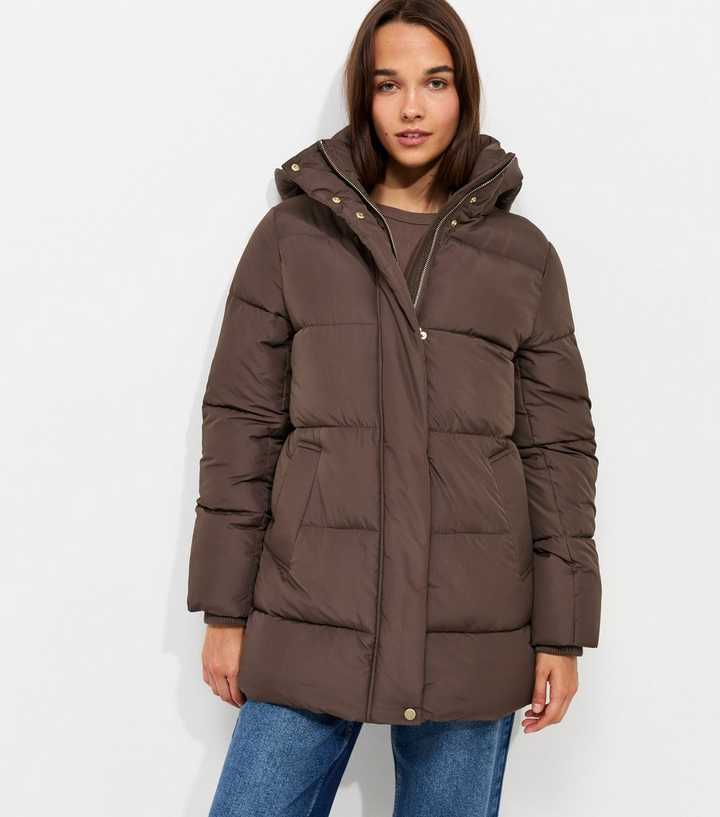 Dark Brown Padded Mid Length Jacket