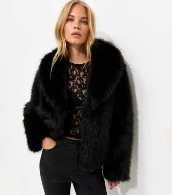 Black Faux Fur Shawl Collar Jacket