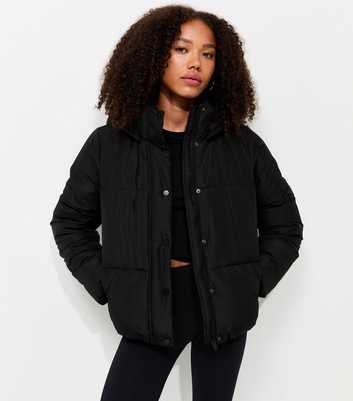 Black Hooded Crop Puffer Jacket