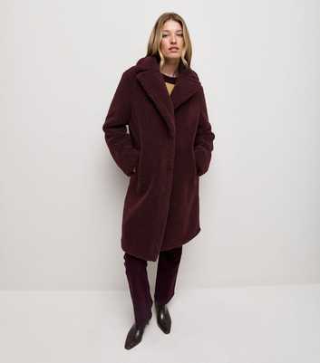Dark Burgundy Collared Borg Midi Coat