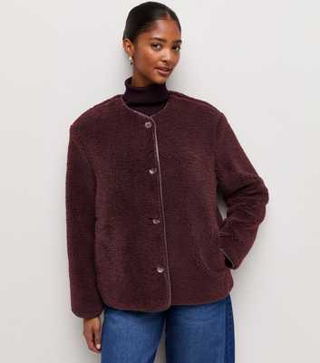 Dark Burgundy Borg Button Through Jacket