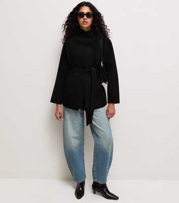 Black High Neck Belted Jacket