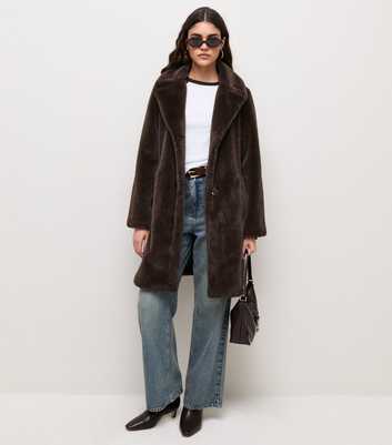 Dark Brown Faux Fur Midi Coat