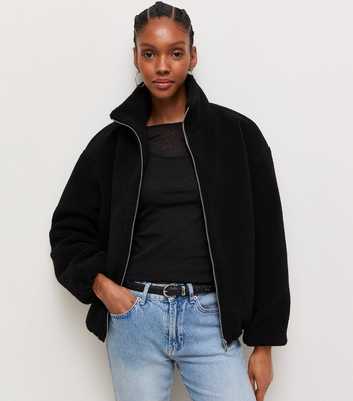 Black Borg Texture Zip Front Jacket