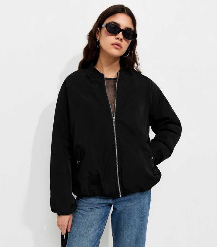 Black Longline Padded Bomber Jacket