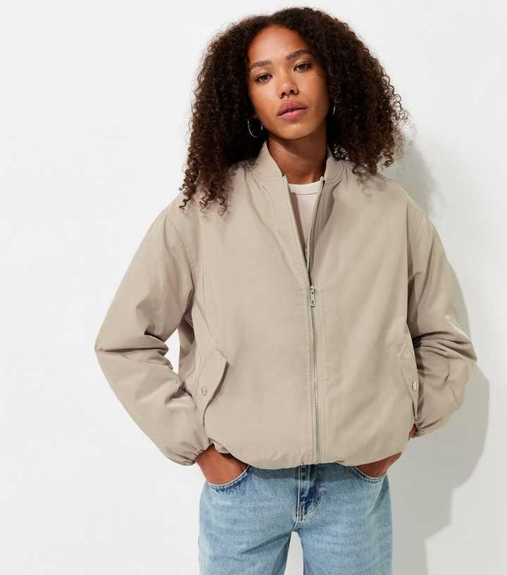 Stone Longline Padded Bomber Jacket