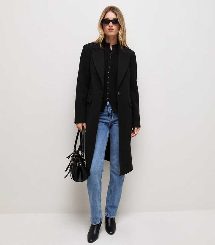 Black One Button Single Breasted Coat