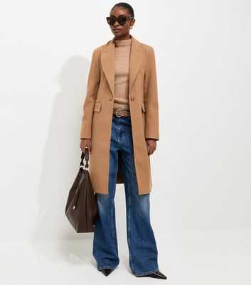 Camel One Button Single Breasted Coat