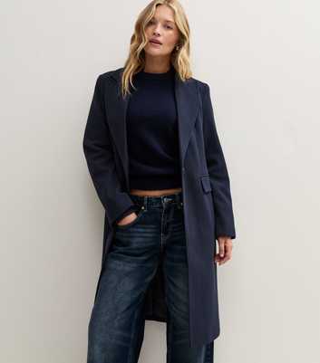 Navy One Button Single Breasted Coat
