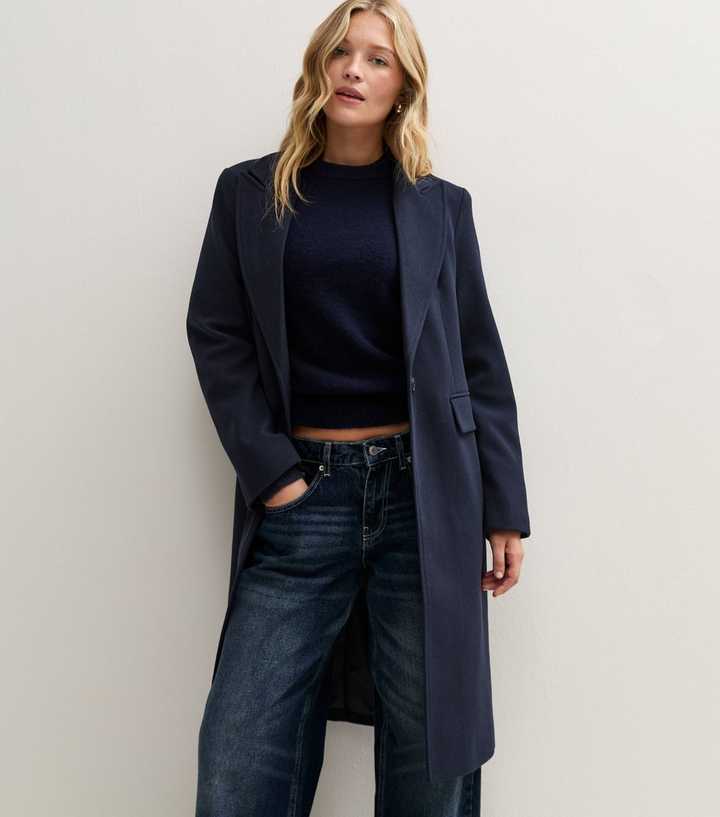 Navy One Button Single Breasted Coat