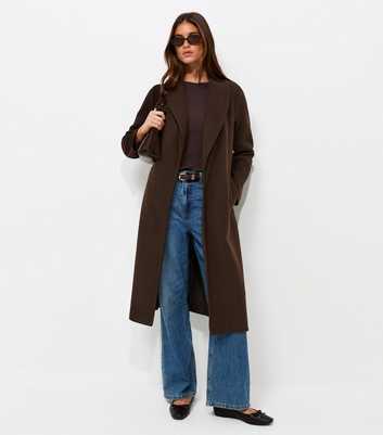 Dark Brown Shawl Collar Belted Wrap Coat