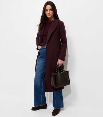 Dark Burgundy Shawl Collar Belted Wrap Coat