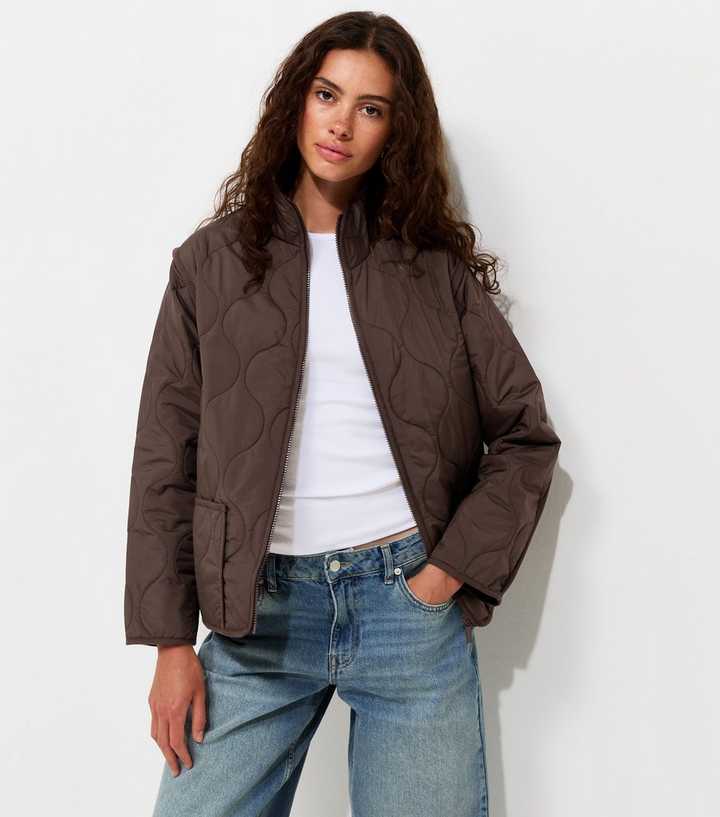 Dark Brown Quilted High Neck Jacket