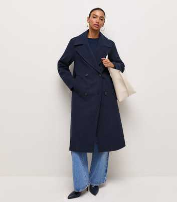 Navy Double Breasted Button Front Coat