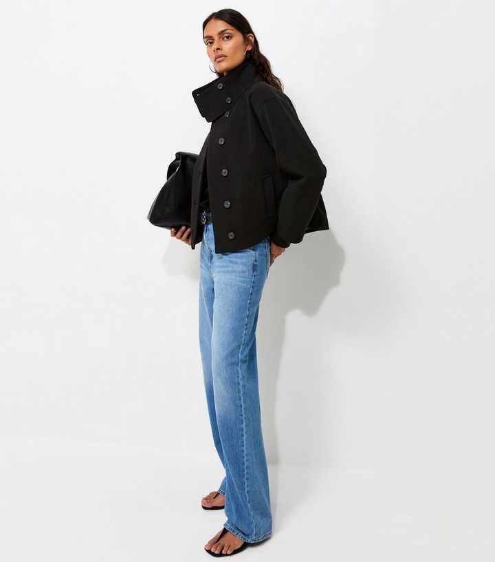 Black Woven Funnel Neck Jacket