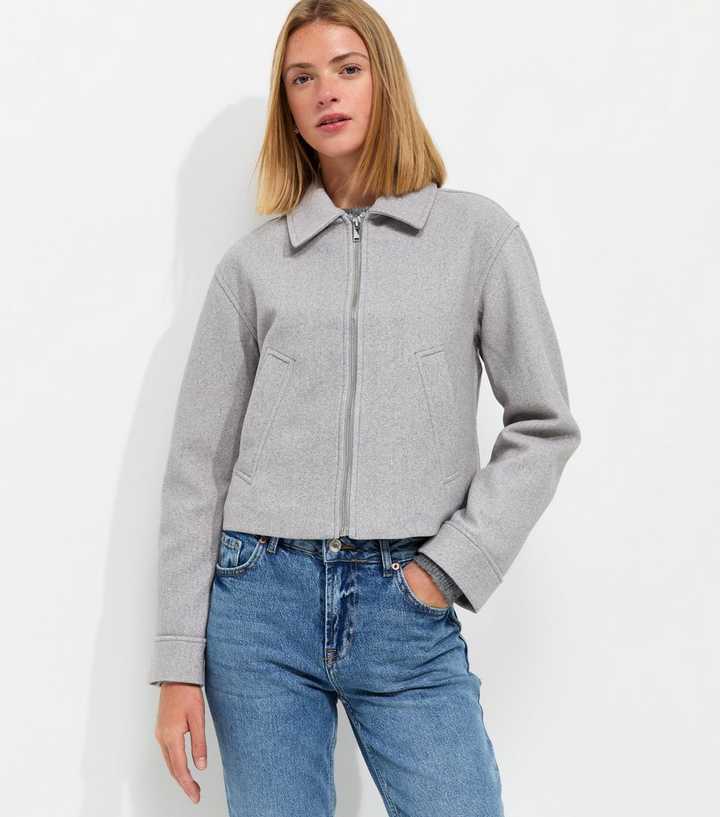 Dark Grey Felt Zip Through Shacket