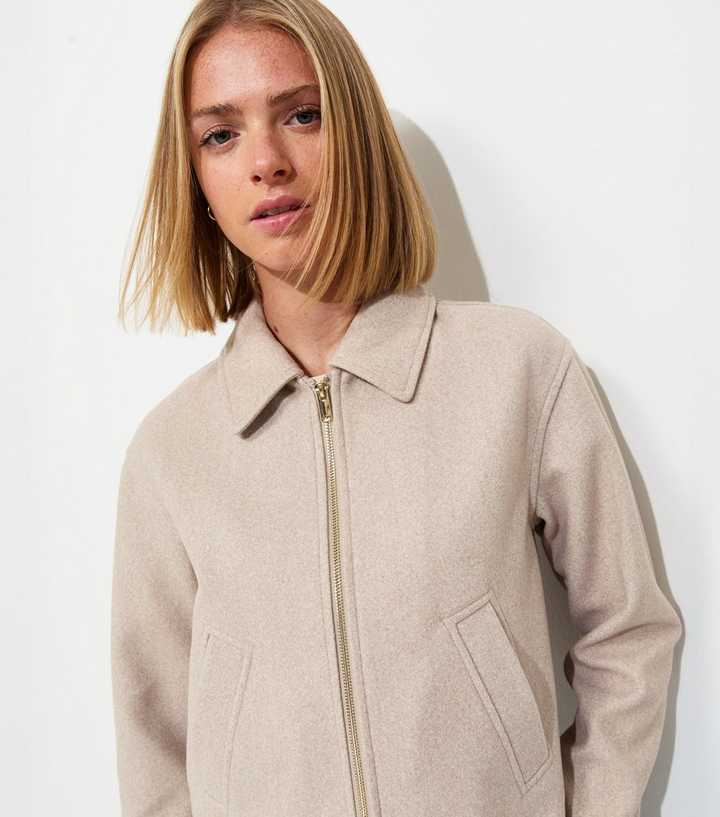 Oatmeal Felt Zip Through Shacket