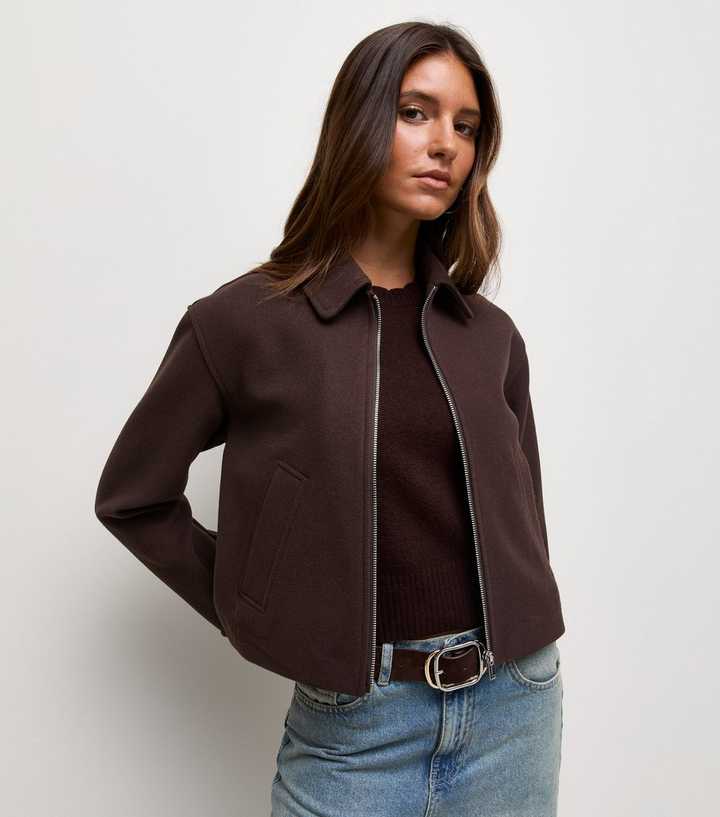 Dark Brown Felt Zip Through Shacket