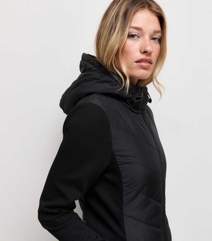 Black Woven Knit Hybrid Hooded Jacket