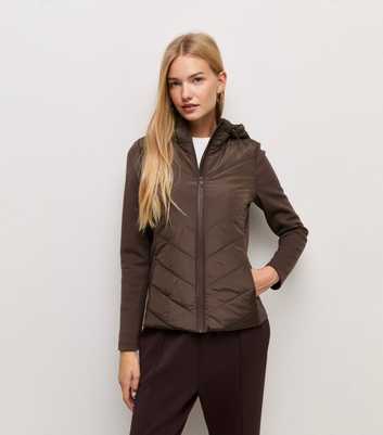 Dark Brown Woven Knit Hybrid Hooded Jacket