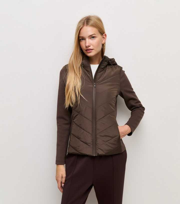 Dark Brown Woven Knit Hybrid Hooded Jacket