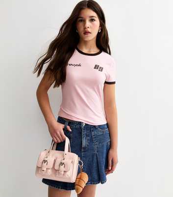 Girls Light Pink New York 89 Fitted Football Top