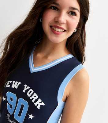 Girls Navy New York 90 Sleeveless Baseball Top