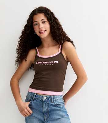 Girls Brown 2 In 1 Los Angeles Vest Top