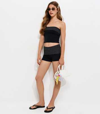 Girls Black Polka Dot Trim Bandeau Top