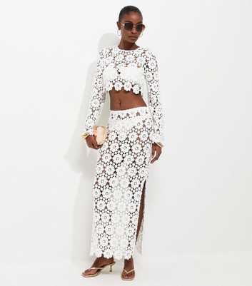 Premium White Floral Crochet Look Skirt
