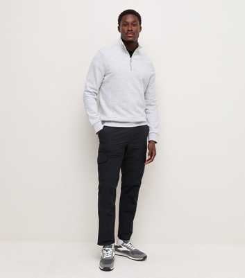 Black Cotton Slim Fit Tapered Leg Cargo Trousers