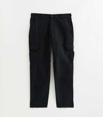 Black Cotton Slim Fit Tapered Leg Cargo Trousers
