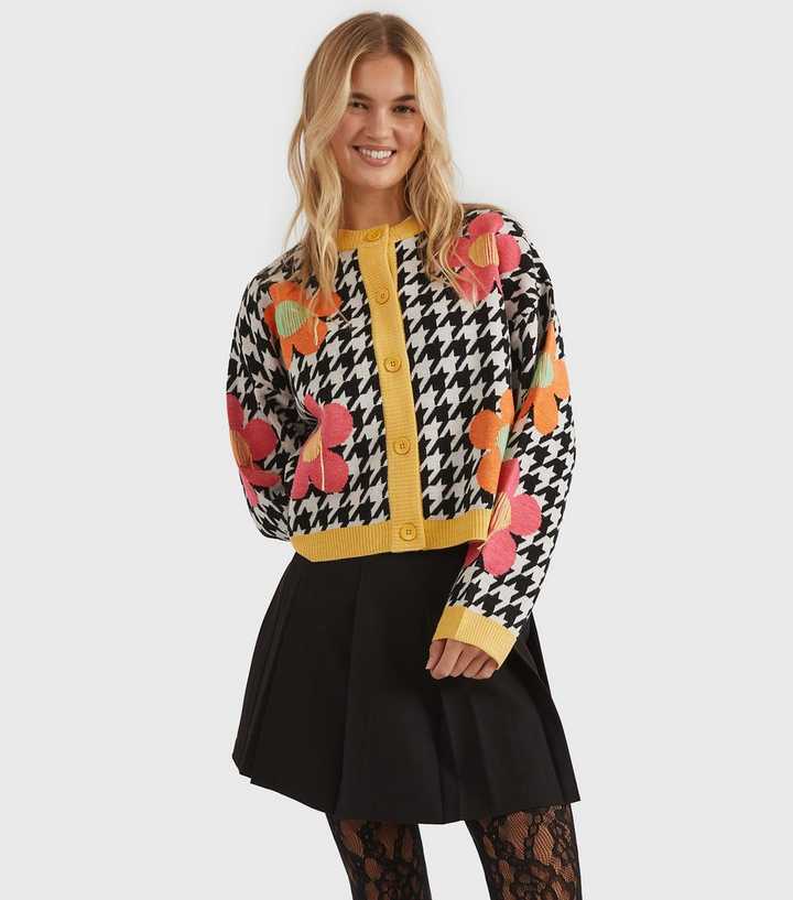 Skinnydip Multi Colour Dogstooth Flower Knit Cardigan