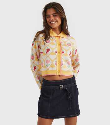 Skinnydip Bright Yellow Floral Diamond Knitted Cardigan