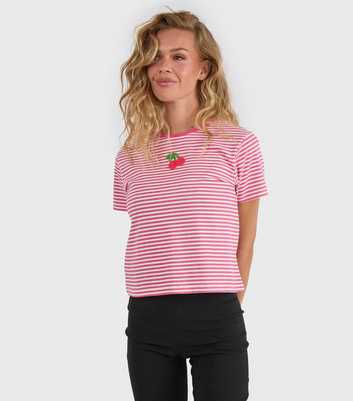 Skinnydip Pink Cotton Striped Beaded Cherry Baby Tee