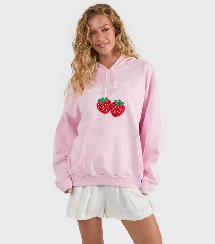 Skinnydip Pink Brunch Club Beaded Strawberry Hoodie