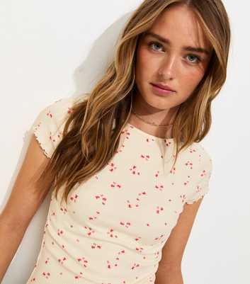 Cream Floral Print Short Sleeve Top