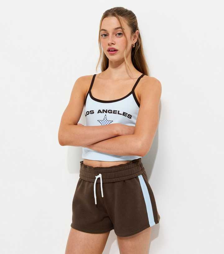 Girls Dark Brown Side Stripe Drawstring Shorts