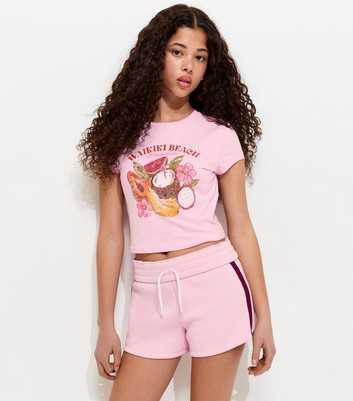 Girls Pink Side Stripe Drawstring Shorts